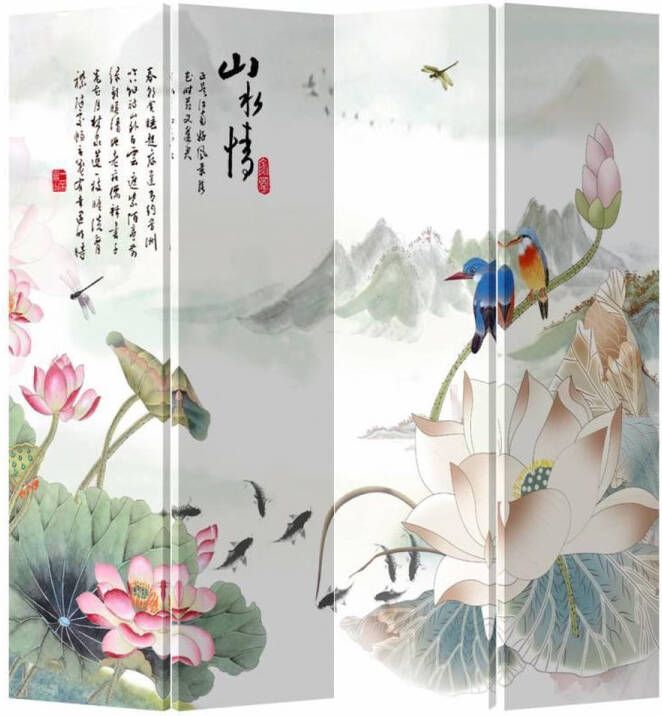 Fine Asianliving Chinees Kamerscherm Oosters Scheidingswand B160xH180cm 4 Panelen Lotus Vogels - Foto 1