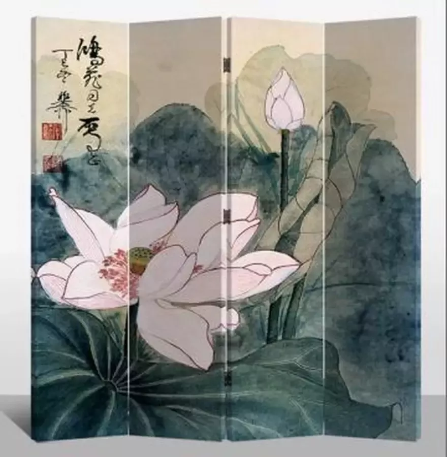 Fine Asianliving Chinees Kamerscherm Oosters Scheidingswand B160xH180cm 4 Panelen Retro Lotus - Foto 1