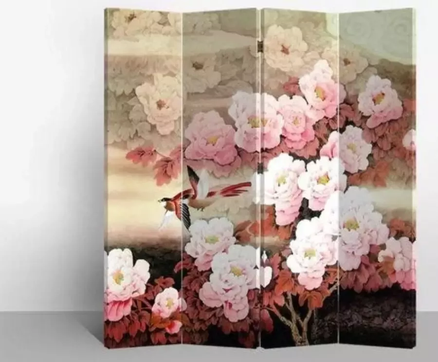 Fine Asianliving Chinees Kamerscherm Oosters Scheidingswand B160xH180cm 4 Panelen Roze Bloemen - Foto 1