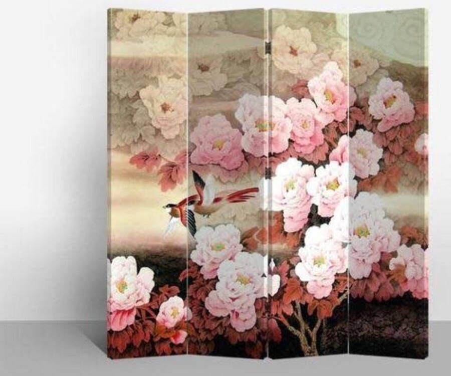 Fine Asianliving Chinees Kamerscherm Oosters Scheidingswand B160xH180cm 4 Panelen Roze Bloemen