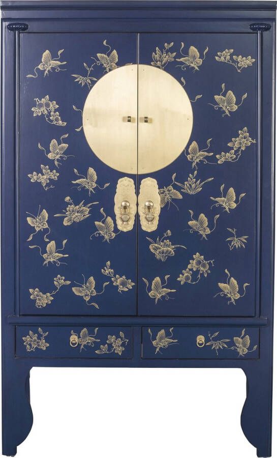 Fine Asianliving Chinese Bruidskast Handgeschilderd Vlinders Midnight Blue B100xD55xH175cm Chinese Meubels Oosterse Kast