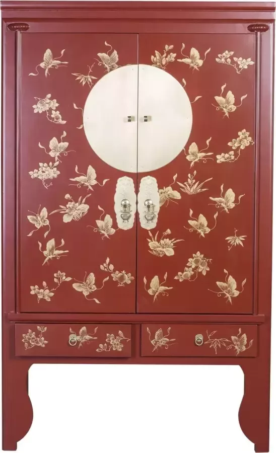 Fine Asianliving Chinese Bruidskast Handgeschilderde Vlinders Rood Orientique Collection B100xD55xH175cm Chinese Meubels Oosterse Kast - Foto 1