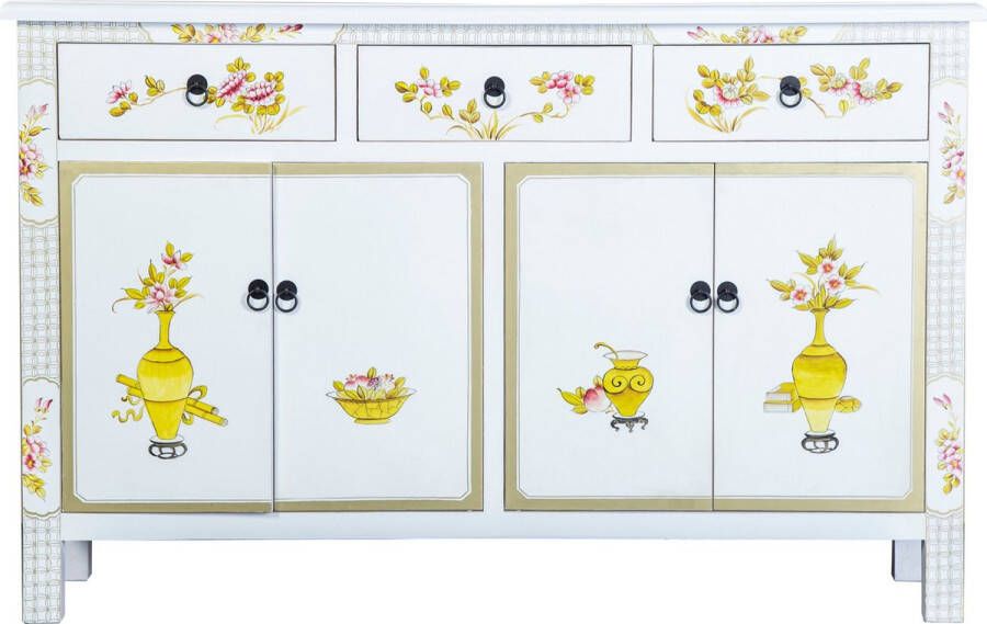 Fine Asianliving Chinese Dressoir White Hand-Painted W140xD34xH90cm Chinese Meubels Oosterse Kast