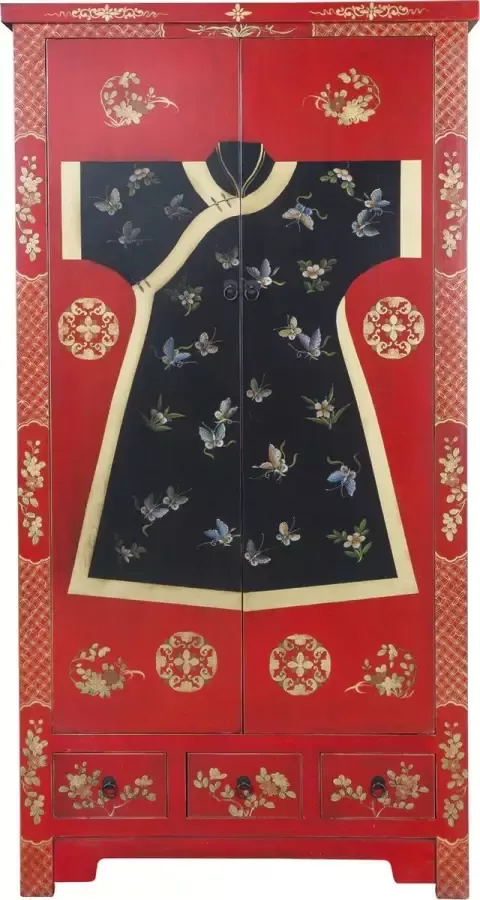 Fine Asianliving Chinese Kast Rood Kimono Handgeschilderd B100xD55xH190cm Chinese Meubels Oosterse Kast - Foto 1