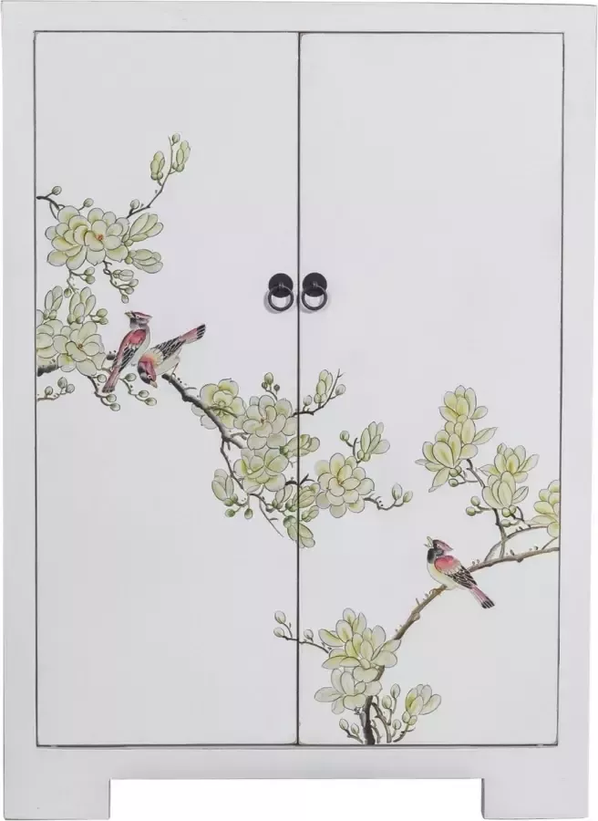 Fine Asianliving Chinese Kast Wit Bloesems Handbeschilderd B80xD35xH99cm Chinese Meubels Oosterse Kast