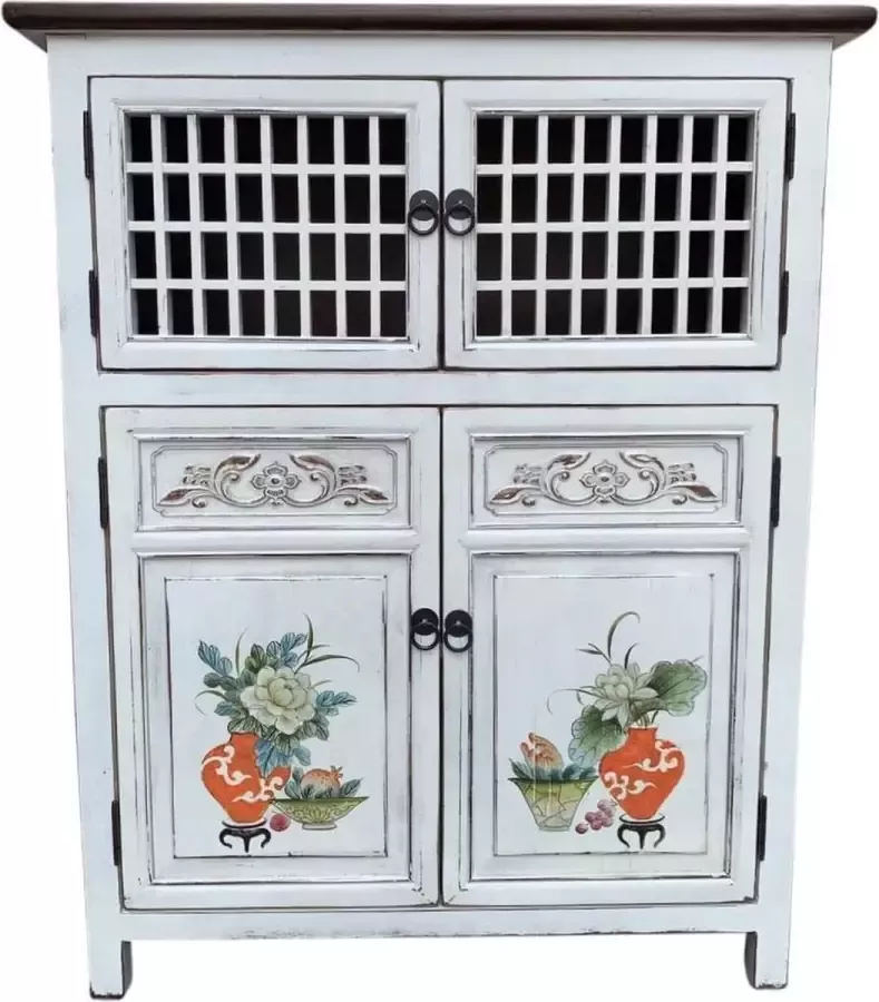 Fine Asianliving Chinese Kast Wit Handgeschilderde Details W85xD45xH106cm Chinese Meubels Oosterse Kast
