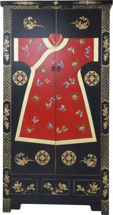 Fine Asianliving Chinese Kast Zwart Kimono Handgeschilderd B100xD55xH190cm Chinese Meubels Oosterse Kast - Foto 1