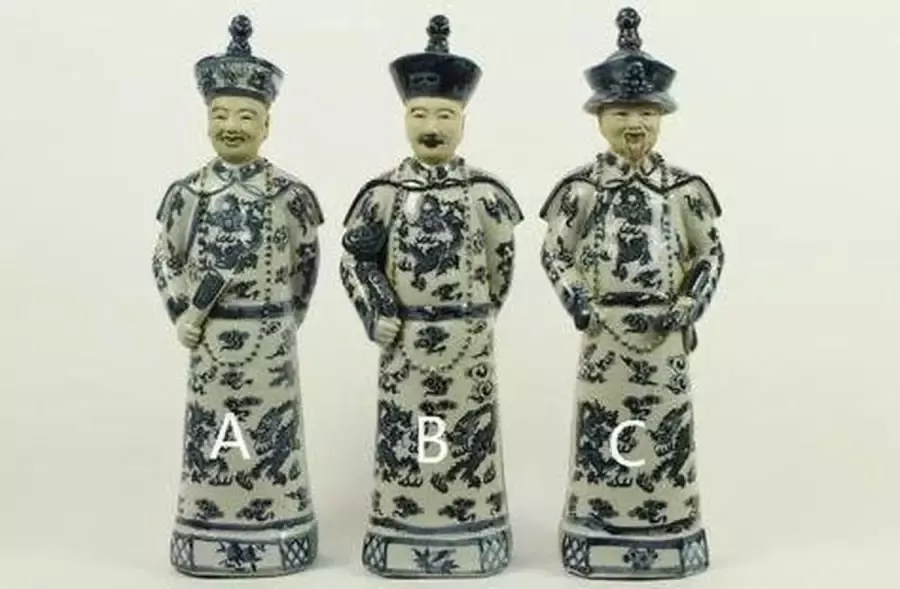 Fine Asianliving Chinese Keizers Porselein Beelden Handgemaakt Blauw-Wit Set 3