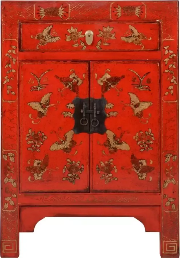 Fine Asianliving Chinese Nachtkastje Rood Handgeschilderd Vlinders B40xD32xH60cm Chinese Meubels Oosterse Kast - Foto 1