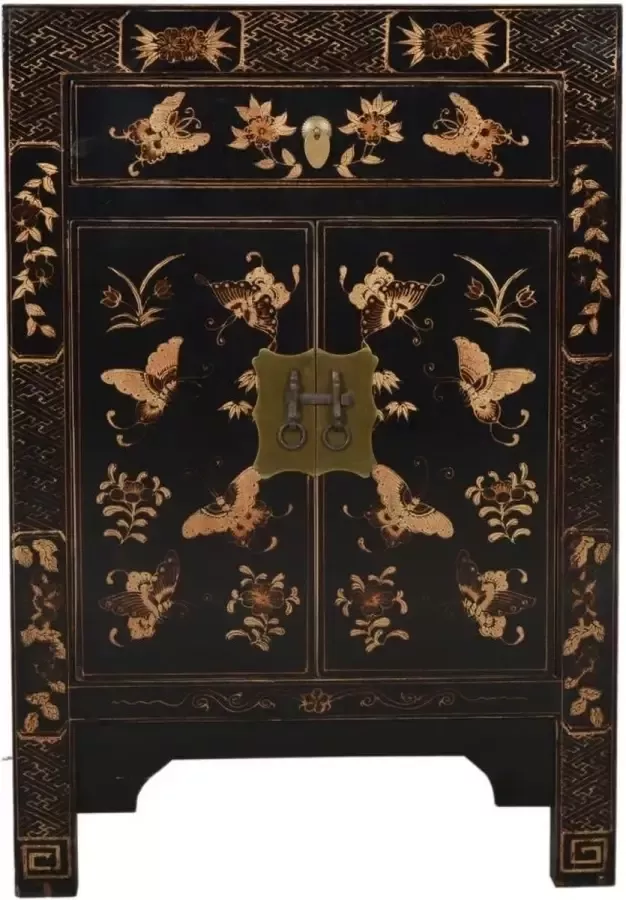 Fine Asianliving Chinese Nachtkastje Zwart Handgeschilderd Vlinders B40xD32xH60cm Chinese Meubels Oosterse Kast - Foto 1
