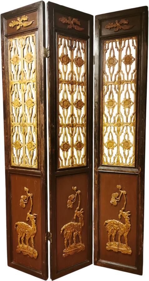 Fine Asianliving Antiek Chinees Kamerscherm Handgesneden B135xH237cm