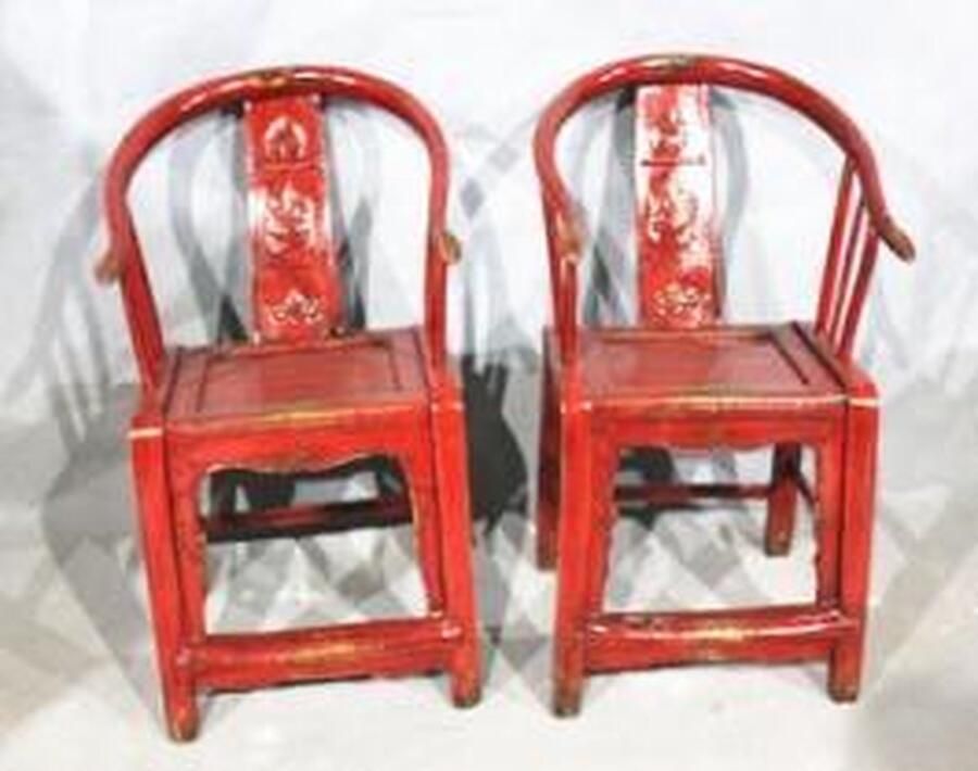 Fine Asianliving Antieke Chinese Glassy Rode Stoelen Set (1910-1920) Shandong China