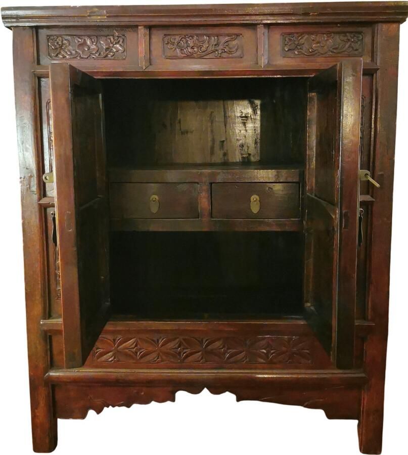 Fine Asianliving Antieke Chinese Kast Handgegraveerd B98xD69xH117cm Chinese Meubels Oosterse Kast