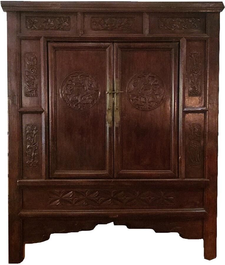 Fine Asianliving Antieke Chinese Kast Handgegraveerd B98xD69xH117cm Chinese Meubels Oosterse Kast - Foto 2
