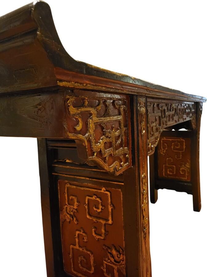 Fine Asianliving Antieke Chinese Sidetable Bruin Goud Rood Handgesneden B195xD43xH92cm Chinese Meubels Oosterse Kast