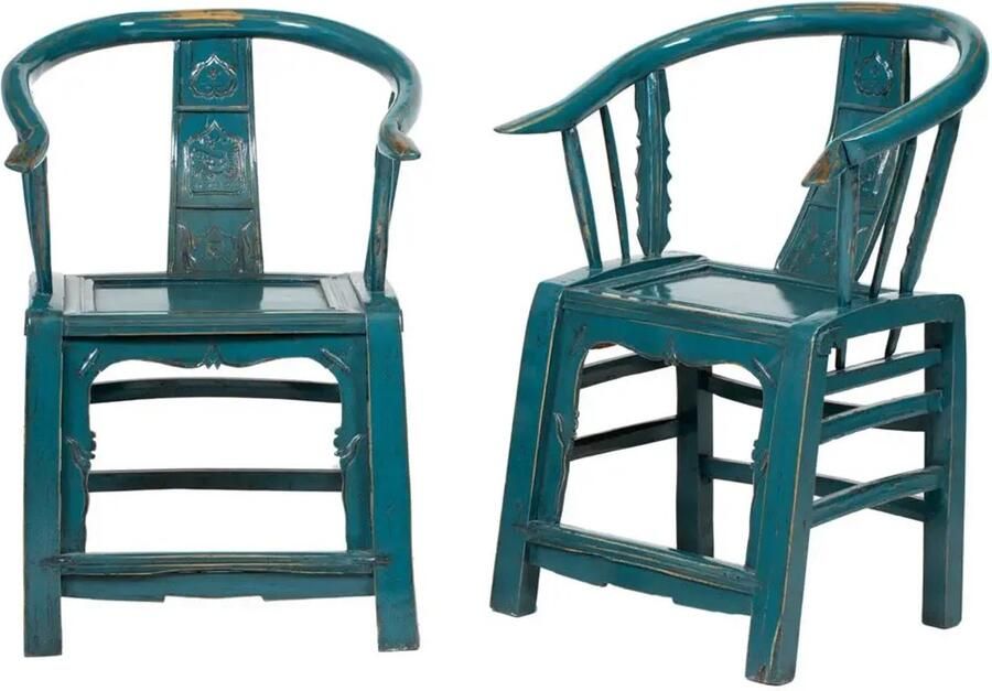 Fine Asianliving Begin 19e Eeuw Antieke Paar Chinese Armstoelen Blauw High Gloss Handgesneden Chinese Meubels Oosterse Kast