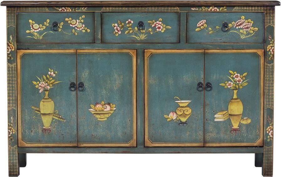 Fine Asianliving Chinees Dressoir Blauw Handbeschilderd Chinese Meubels Oosterse Kast