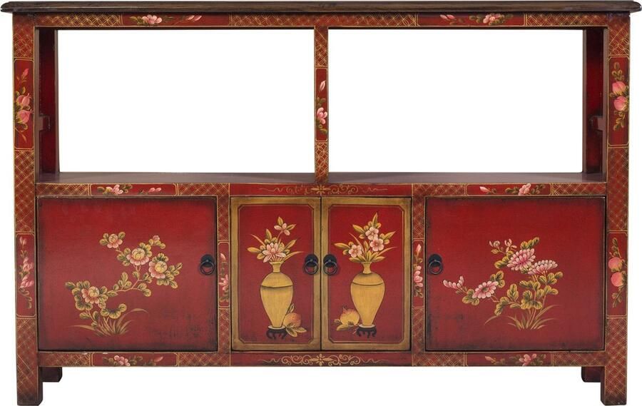 Fine Asianliving Chinees Dressoir Rood Handbeschilderd B140xD33xH90cm Chinese Meubels Oosterse Kast