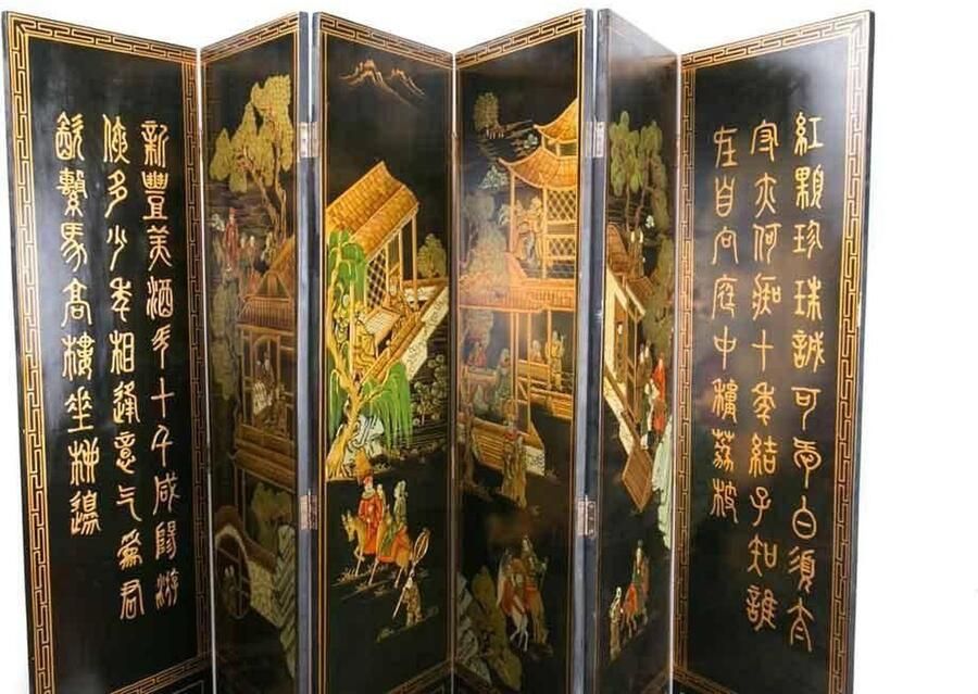 Fine Asianliving Chinese Kamerscherm 6 Panelen Dorp Handgeschilderd B246xH182.5cm - Foto 2