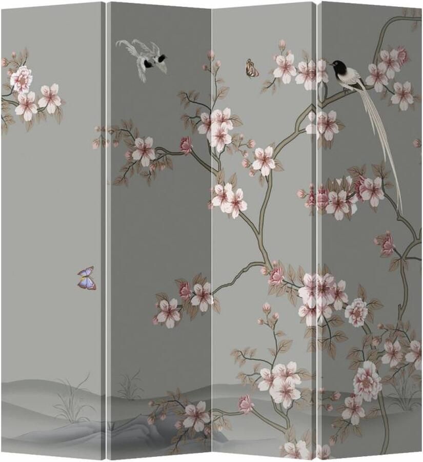 Fine Asianliving Chinees Kamerscherm 4 Panelen Licht Roze Sakura