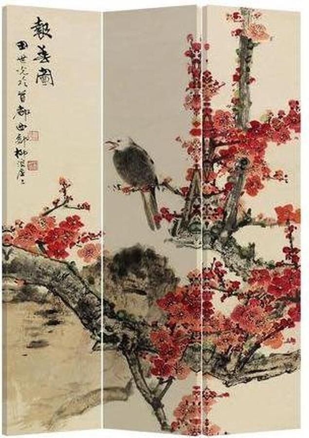 Fine Asianliving Chinees Kamerscherm Oosters Scheidingswand B120xH180cm 3 Panelen Arend Bloesems