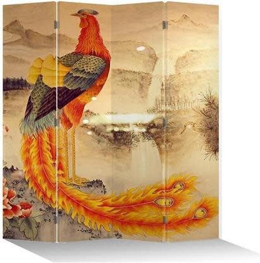 Fine Asianliving Chinees Kamerscherm Oosters Scheidingswand B160xH180cm 4 Panelen Feniks