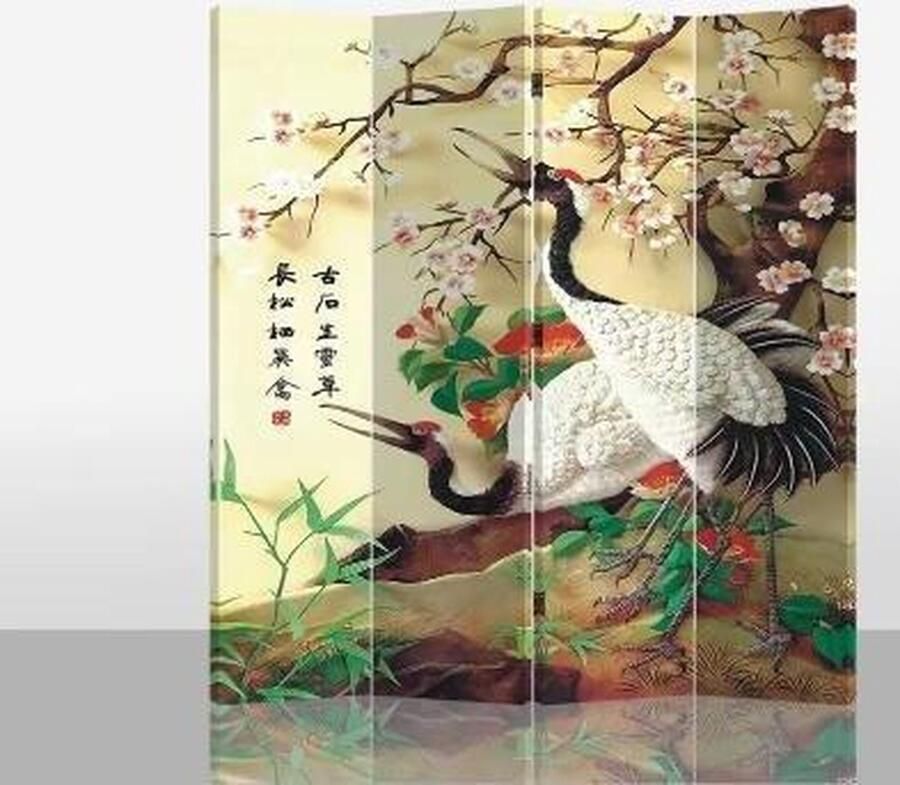 Fine Asianliving Chinees Kamerscherm Oosters Scheidingswand B160xH180cm 4 Panelen Kraanvogels