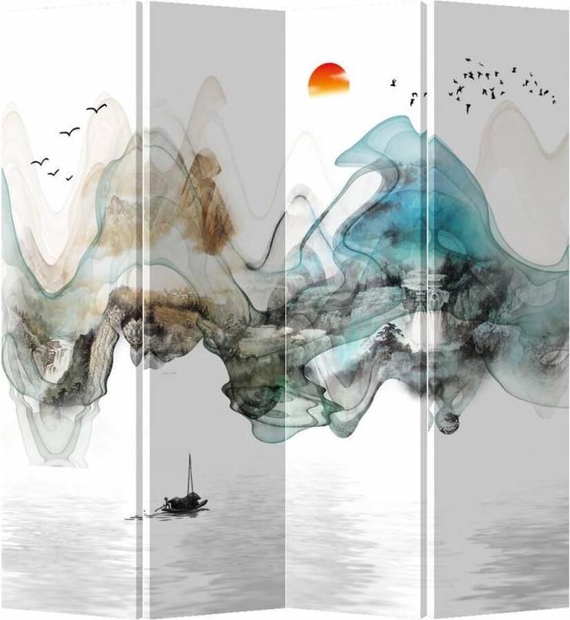 Fine Asianliving Chinees Kamerscherm Oosters Scheidingswand B160xH180cm 4 Panelen Landschap