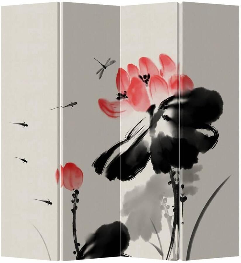Fine Asianliving Chinees Kamerscherm Oosters Scheidingswand B160xH180cm 4 Panelen Lotus
