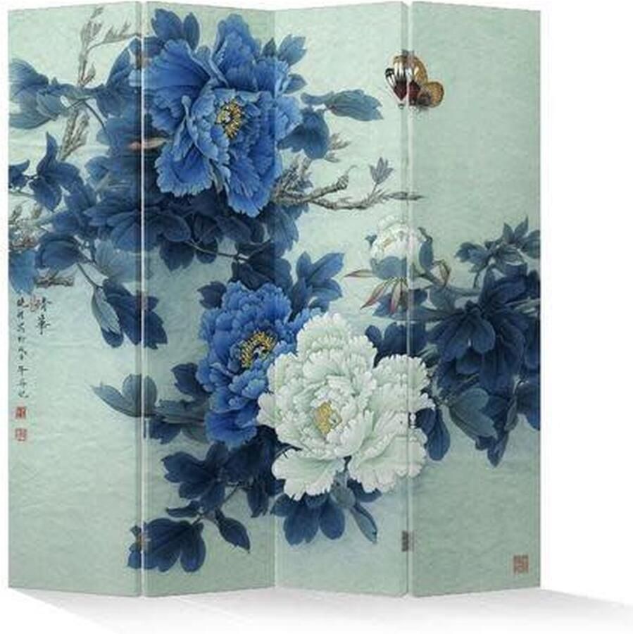 Fine Asianliving Chinees Kamerscherm Oosters Scheidingswand B160xH180cm 4 Panelen Mudans en Vlinders