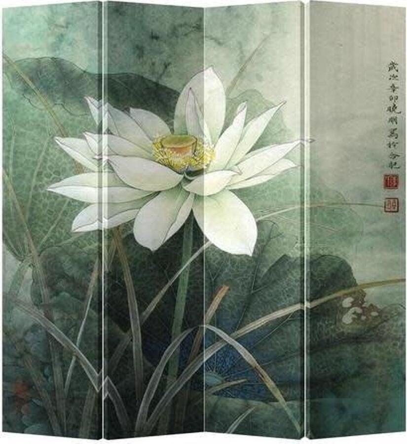 Fine Asianliving Chinees Kamerscherm Oosters Scheidingswand B160xH180cm 4 Panelen Witte Lotus