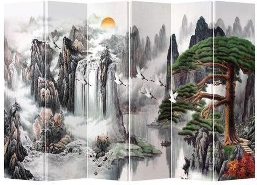 Fine Asianliving Chinees Kamerscherm Oosters Scheidingswand B240xH180cm 6 Panelen Bergenlandschap