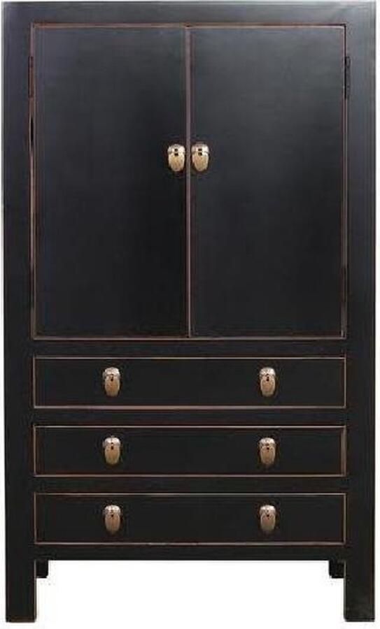 Fine Asianliving Chinees Kastje met Drie Laden en Twee Deuren Zwart