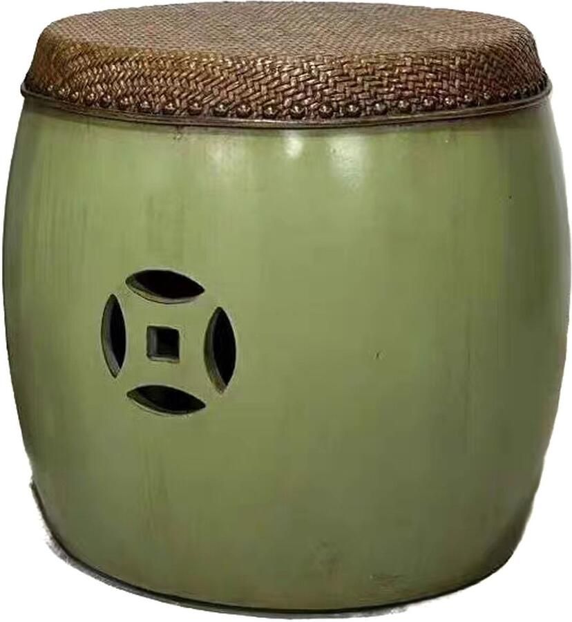 Fine Asianliving Chinese Bijzettafel Bamboe Vintage Groen D39xH41cm Chinese Meubels Oosterse Kast