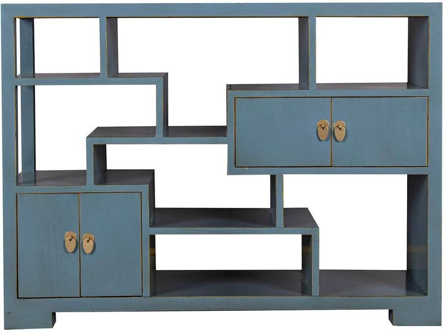 Fine Asianliving Chinese Bookcase Open Display Kast Arctic Blue Grey Orientique Collection W108xD35xH80cm Chinese Meubels Oosterse Kast