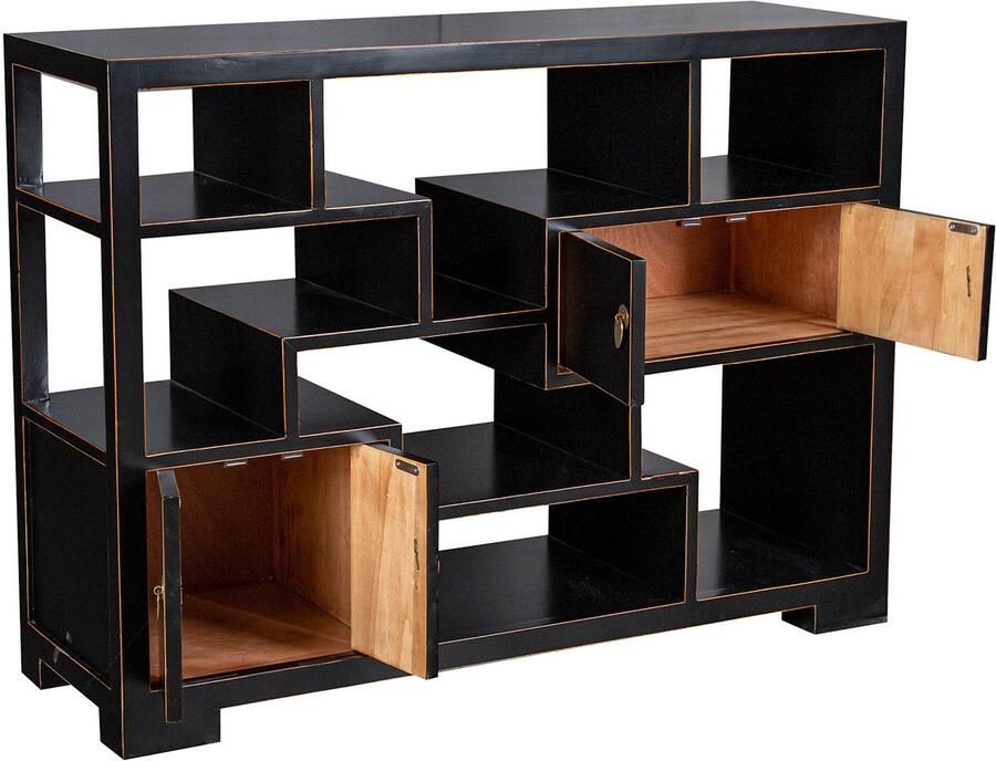 Fine Asianliving Chinese Bookcase Open Display Kast Onyx Black Orientique Collection W108xD35xH80cm Chinese Meubels Oosterse Kast