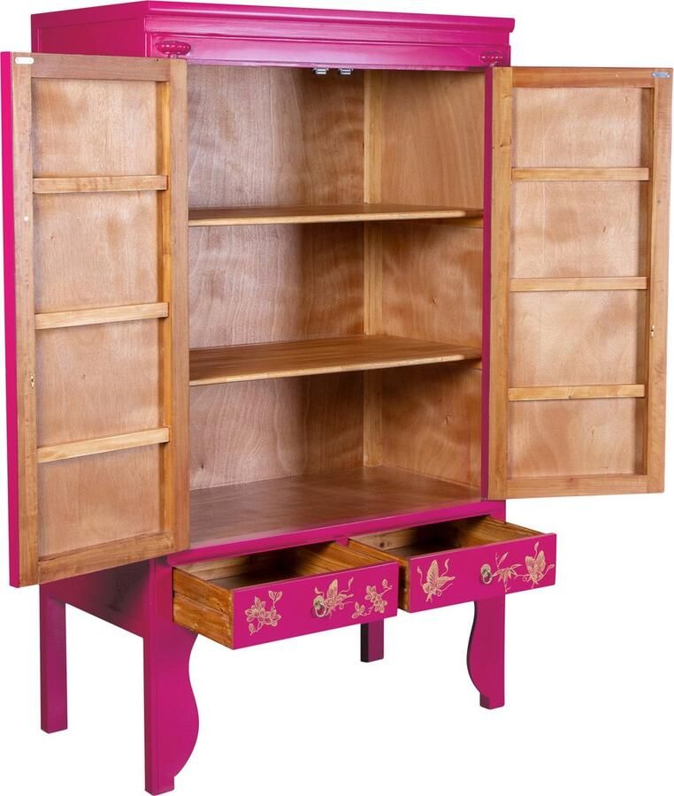 Fine Asianliving Chinese Bruidskast Fuchsia Royale Handgeschilderd Orientique Collection B100xD55xH175cm Chinese Meubels Oosterse Kast