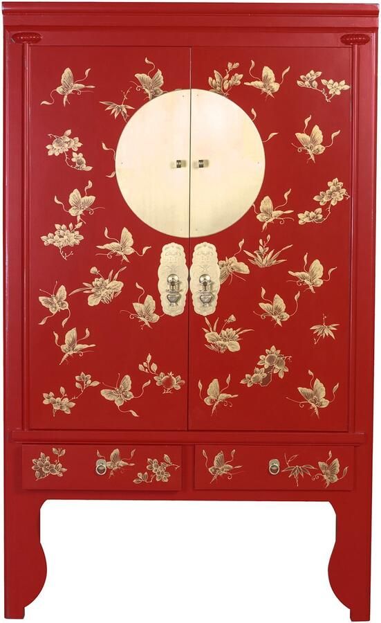 Fine Asianliving Chinese Bruidskast Lucky Rood Handbeschilderd Orientique Collectie B100xD55xH175cm Chinese Meubels Oosterse Kast