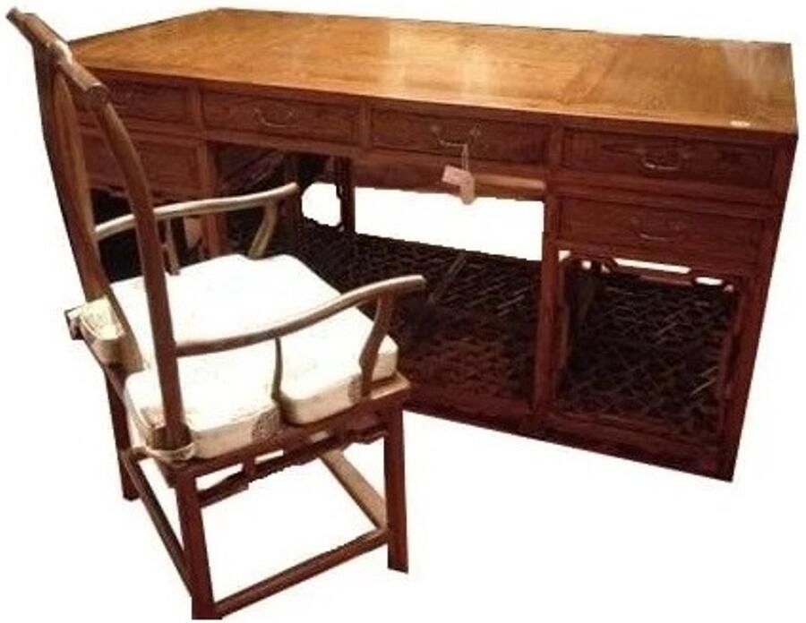 Fine Asianliving Chinese Bureau met Stoel Compleet Bruin Set 2 B180xD85xH84cm Chinese Meubels Oosterse Kast