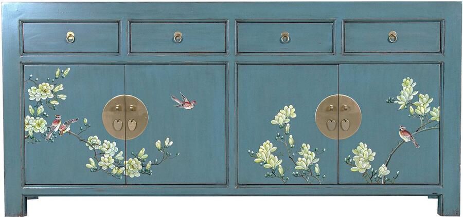 Fine Asianliving Chinese Dressoir Arctic Blauw Grijs Handgeschilderd Orientique Collection B180xD40xH85cm Chinese Meubels Oosterse Kast