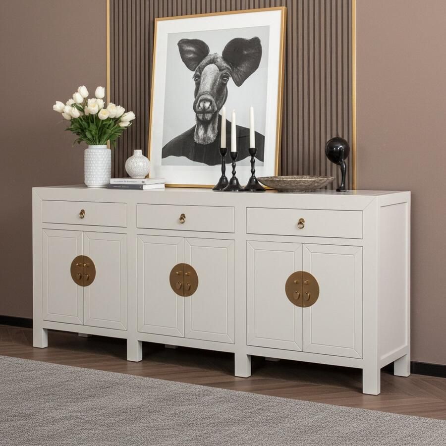 Fine Asianliving Chinese Dressoir Moonshine Greige Orientique Collectie B190xD40xH85cm Chinese Meubels Oosterse Kast