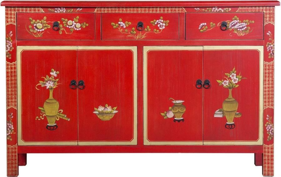Fine Asianliving Chinese Dressoir Rood Handgeschilderd B140xD34xH90cm Chinese Meubels Oosterse Kast