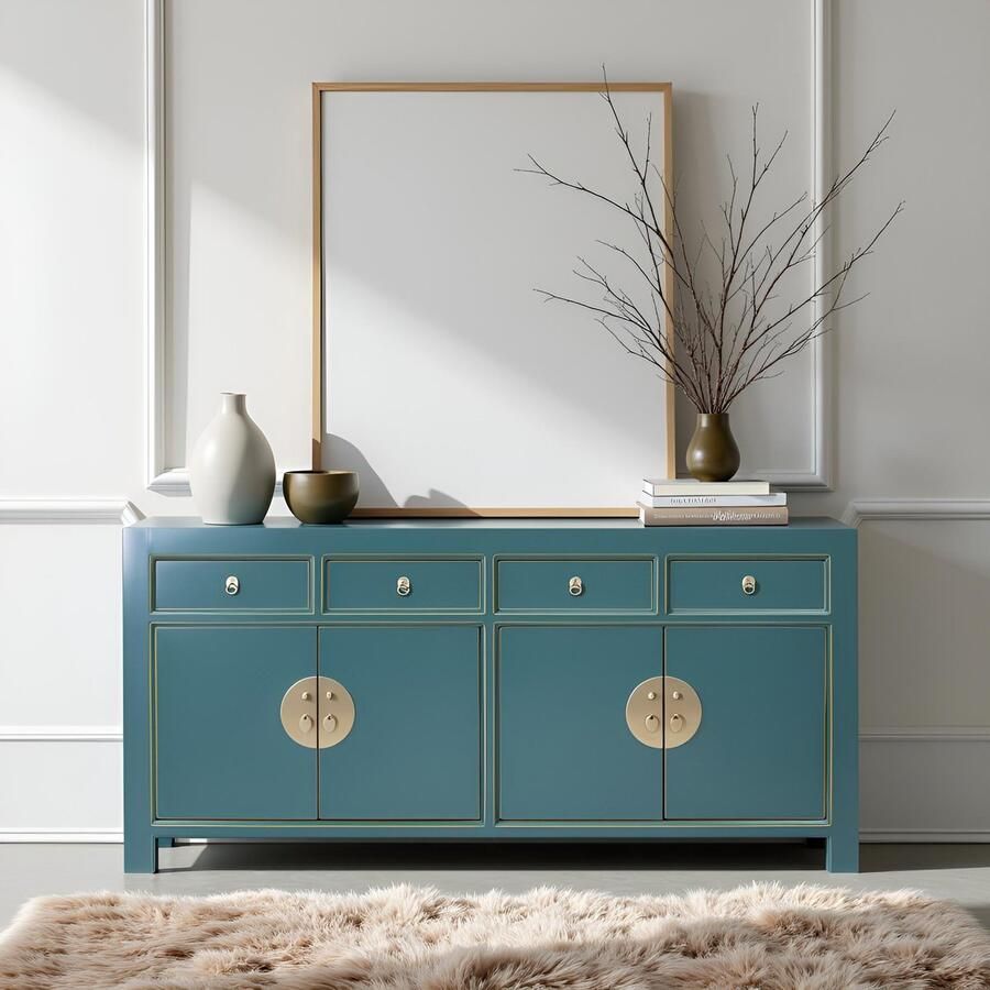Fine Asianliving Chinese Dressoir Teal Blauw B180xD40xH85cm Chinese Meubels Oosterse Kast