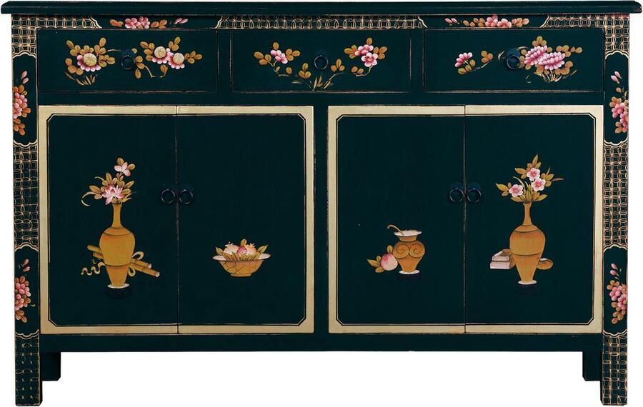 Fine Asianliving Chinese Dressoir Zwart Handgeschilderd B140xD34xH90cm Chinese Meubels Oosterse Kast