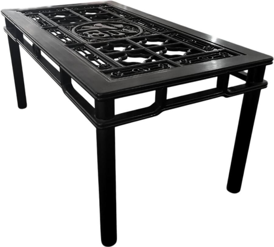 Fine Asianliving Chinese Eettafel Handgesneden met Glasplaat Chinese Meubels Oosterse Kast