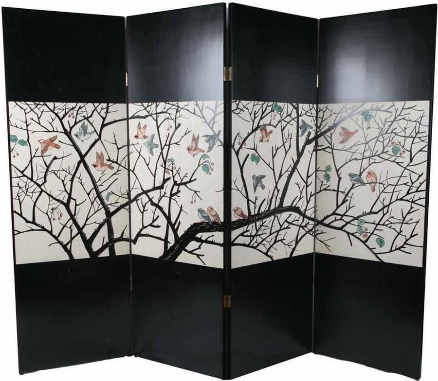 Fine Asianliving Chinese Kamerscherm 4 Panelen Vogels Handgesneden B240xH185cm