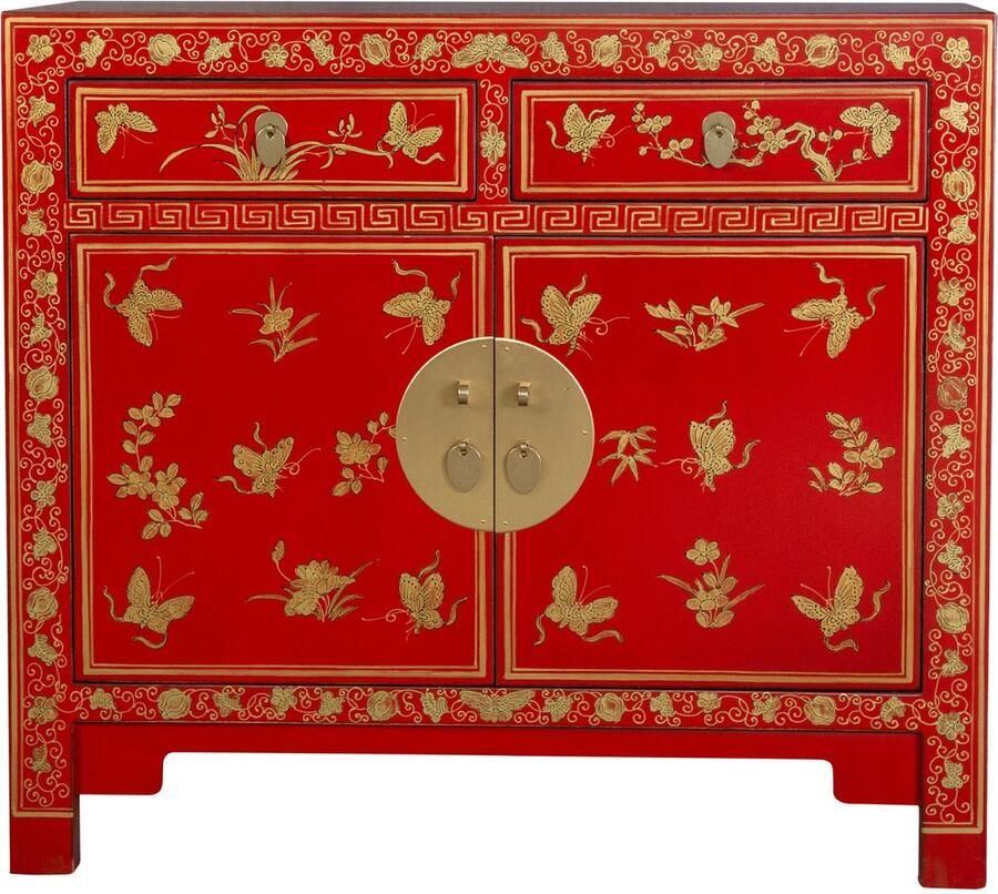 Fine Asianliving Chinese Kast Lucky Rood Vlinders Handbeschilderd Orientique Collectie B90xD40xH80cm Chinese Meubels Oosterse Kast