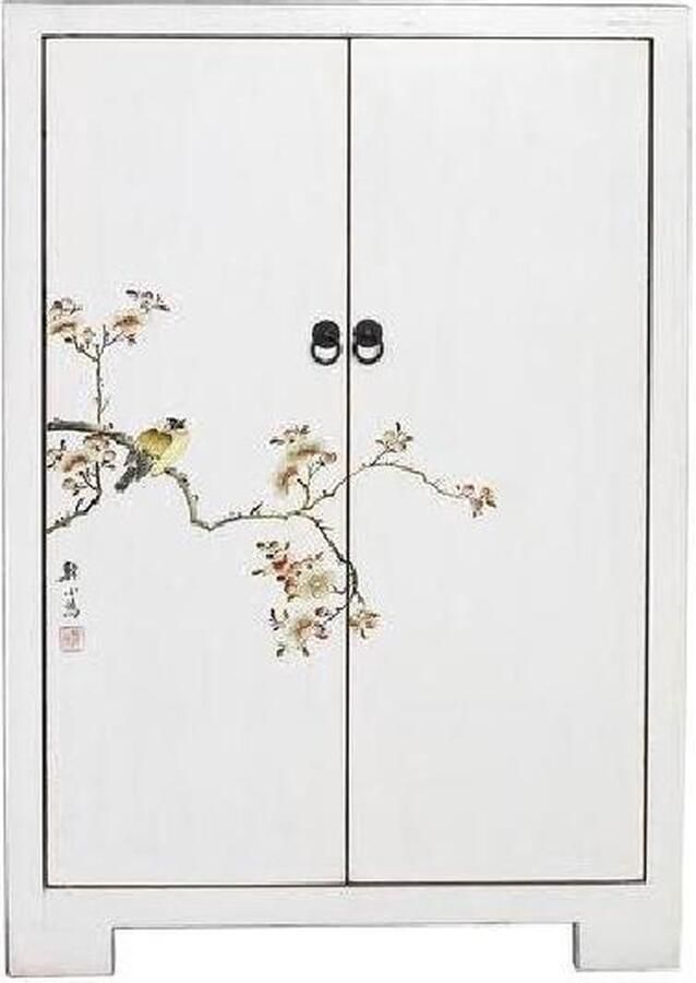 Fine Asianliving Chinese Kast met Vogels & Kersenbloessems Wit