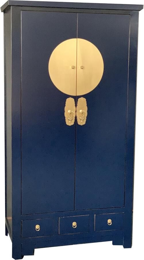 Fine Asianliving Chinese Kast Midnight Blauw Orientique Collection B95xD50xH190cm Chinese Meubels Oosterse Kast