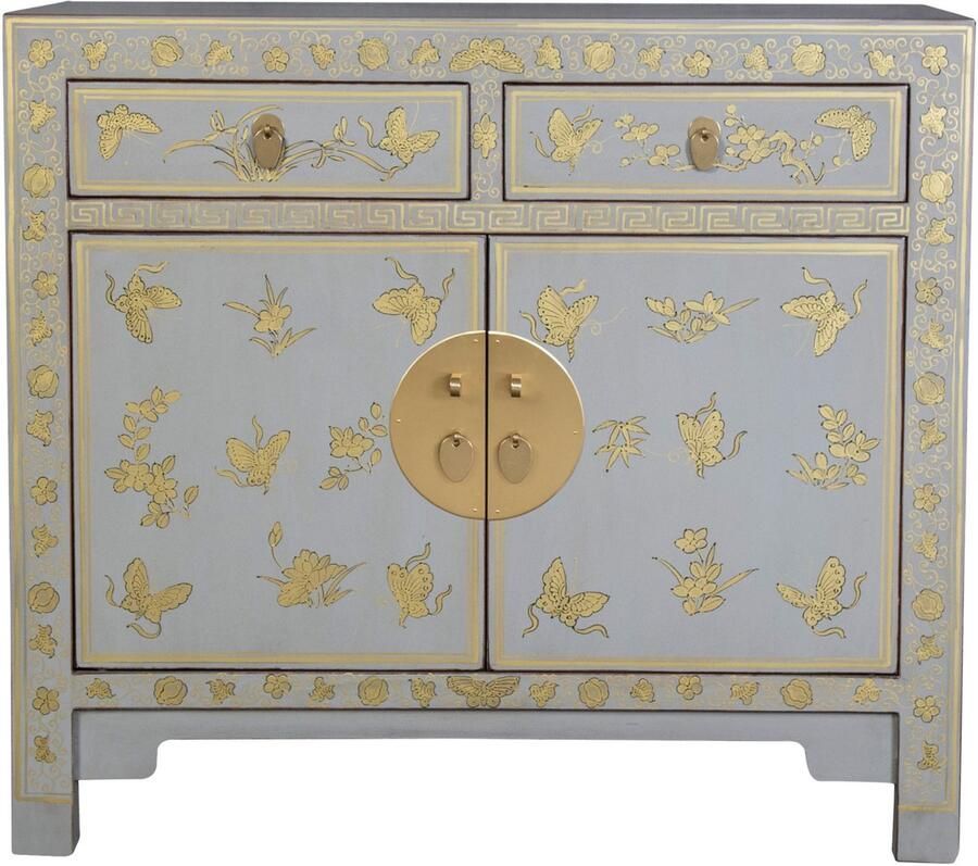 Fine Asianliving Chinese Kast Pastel Grijs Vlinders Handbeschilderd Orientique Collectie B90xD40xH80cm Chinese Meubels Oosterse Kast
